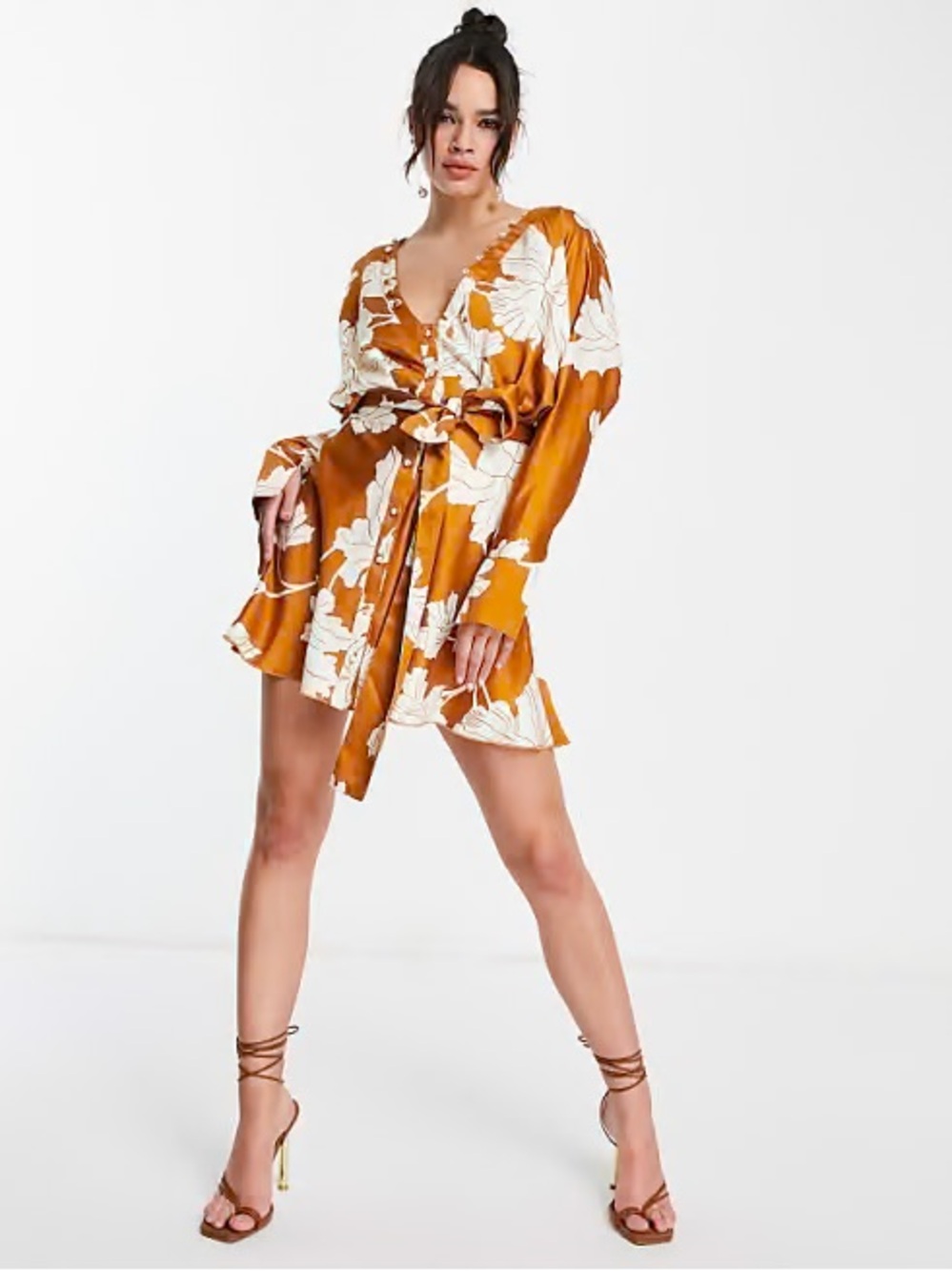 ASOS Mustard Floral Wrap Mini Dress